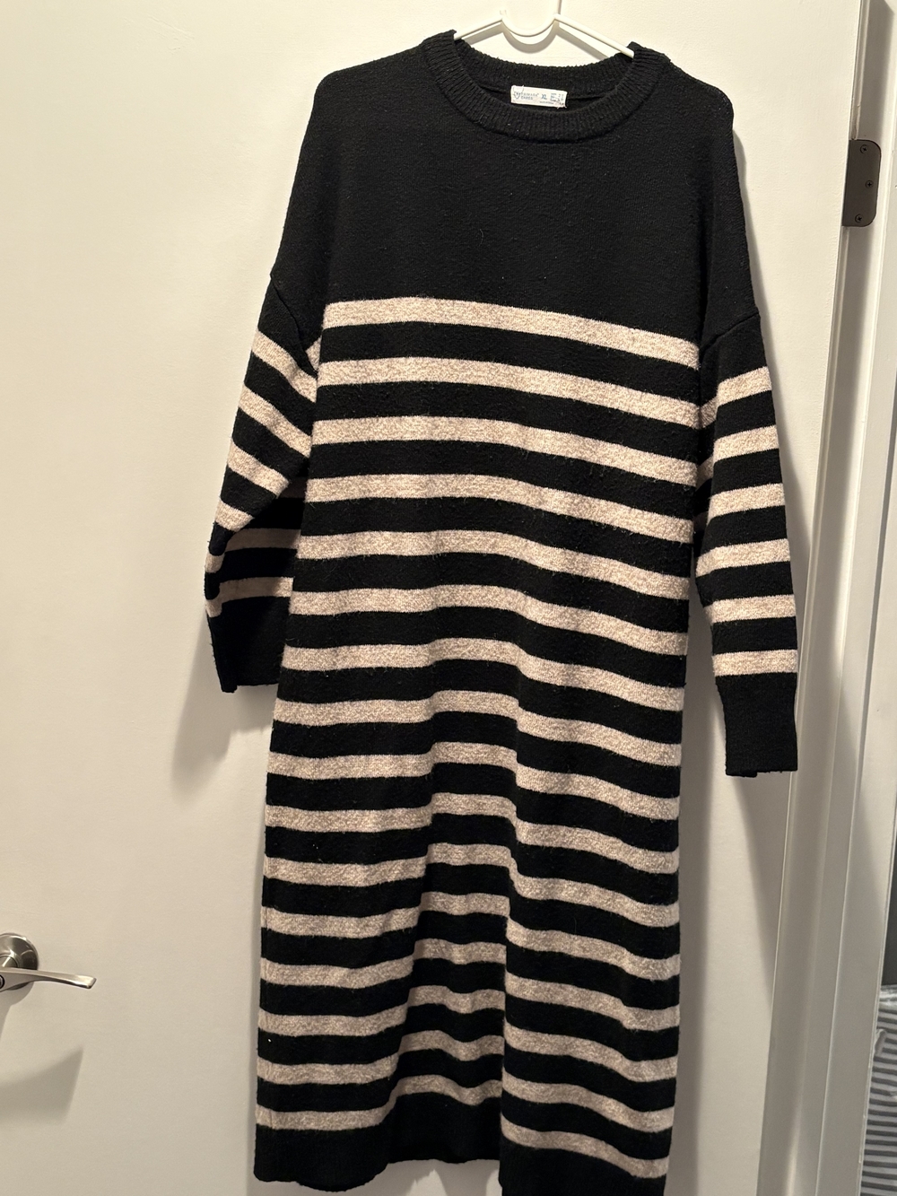 Black and Cream Striped Women’s Sweater Dress